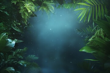 Mystical nighttime jungle with starry sky and lush greenery