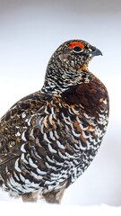 Close-up of a grouse in snowy landscape