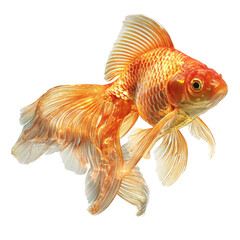 Elegant goldfish portrait showcasing vibrant scales and graceful fins on a plain setting