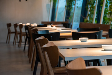 Tables and chairs in a restaurant interior