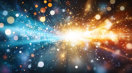 Obraz premium Vibrant Abstract Light Burst with Bokeh Circles and Teal and Orange Beams in Colorful Explosion