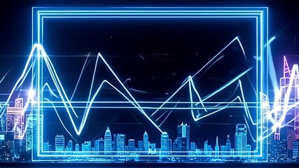 A futuristic urban vibe is encapsulated in a Digital waveform Border Frame pulsing with audio light, featuring sharp angular movements from luminous lines and geometric shapes that pulse