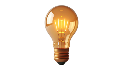 Illuminated incandescent lightbulb, amber glow, classic design,  glowing filament visible within clear glass