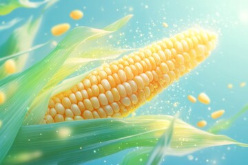 Vibrant angular portrait of sweet corn with ethereal design elements