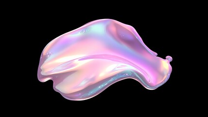 Holographic blobs and smooth melted substance on black background for creative design