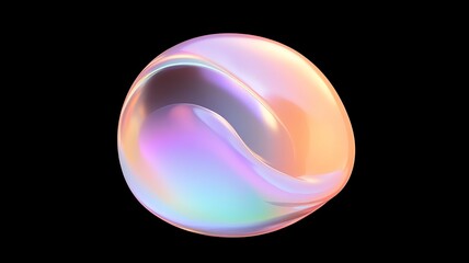 Glowing holographic crescent with colorful iridescent blobs for modern design and abstract art