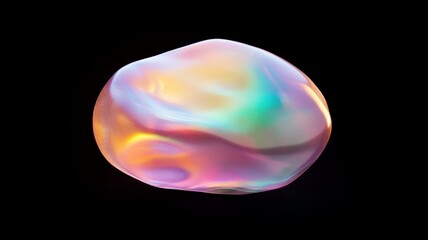 Colorful holographic blob with iridescent light effects on black background