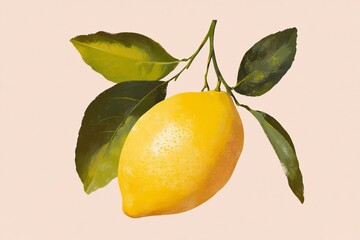 Angular portrait illustration of lemon with green leaves for art and design concepts