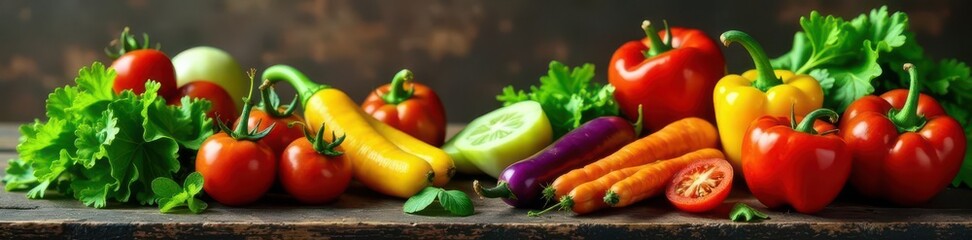 Vibrant organic vegetables, rustic wood backdrop, rustic, wholesome, diet