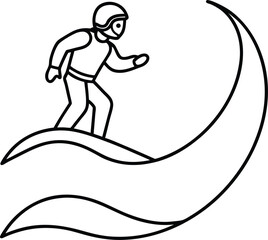 astronaut surfing on digital wave line art illustration