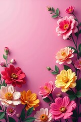 Vibrant pink backdrop, diverse blooms in full bloom , delicate, wedding