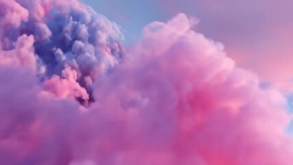 Lush, pink clouds billow against a blue sky, blending into a soft, dreamlike vista - Powered by Adobe