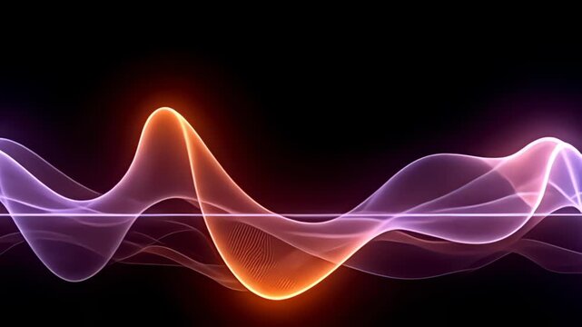 An elegant Digital waveform Border Frame pulsing with audio light sits centrally, whilst a dance of holographic triangles flickers and swirls around it; the colors morph continuously
