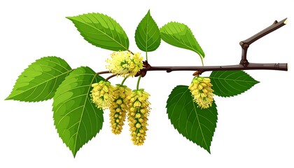 Branch with blossoms and leaves