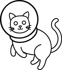 cat wearing astronaut helmet floating line art illustration