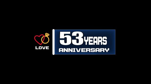 Wedding anniversary 53 years, romantic golden rings animation, elegant stylish intro, timeless couple celebration, luxury milestone video opener
