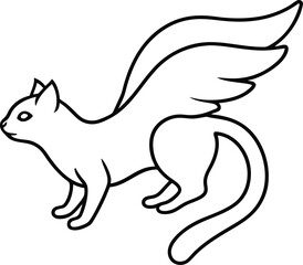 cat with wings flying line art illustration