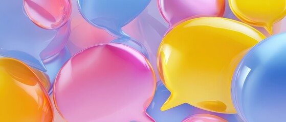 The Glossy Colorful Speech Bubbles Floating on a Soft Pastel Background