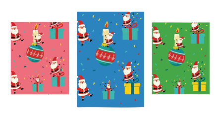 Joyful Santa Claus festive patterns with colorful confetti and Christmas ornaments perfect for holiday celebrations and decorations