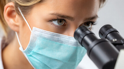 Dedicated scientist meticulously examining samples through a microscope showcasing intense focus and research dedication