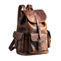 Brown leather backpack with multiple pockets (2)