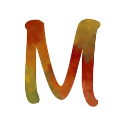 Magical letter M with abstract paintbrush strokes featuring autumn colors. Perfect for seasonal designs, cozy backgrounds, textured fall marketing, and artistic projects inspired by natural warmth.
