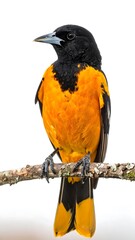 Close-up of an orange and black bird perched on a branch