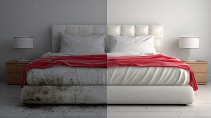 Dirty bed and clean bed comparison