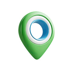 3D rendered green map marker with a light blue ring