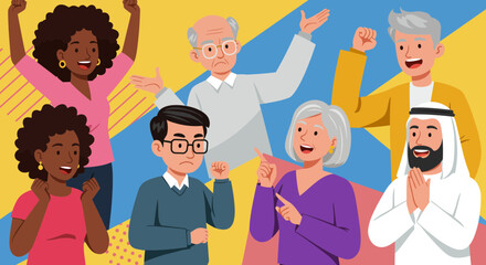 A diverse group of happy multiethnic and multigenerational people celebrating.