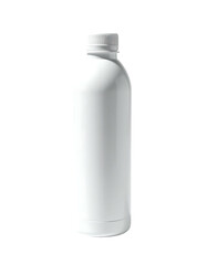 A tall, slender, white plastic bottle with a slightly curved shoulder and a simple screw-on cap, isolated on a black background (1)