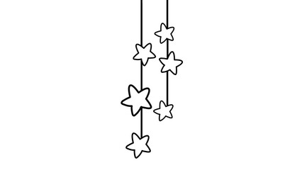Hanging Stars Illustration, Simple Line Art Design, Celestial Decor, Minimalist Vector, Monochrome Starry Garland, Elegant Nursery Decor on transparent background
