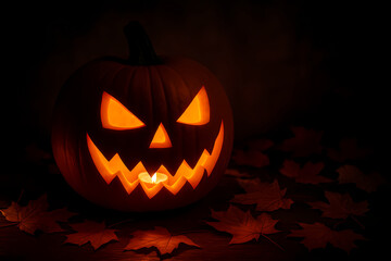 Spooky Halloween Pumpkin with Glowing Candlelight, Perfect for Party Invitations, Posters, Backgrounds and Creepy Autumn Atmosphere in Warm Seasonal Orange and Black Tones