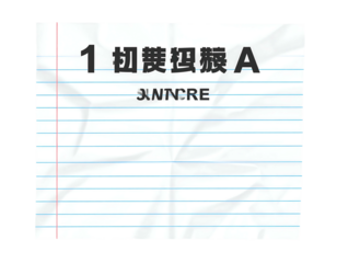 Crumpled lined paper sheet with "1 ??? A" and "XNNCRE" written, showing creases and a red edge