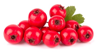 Cluster of bright red berries with green leaves