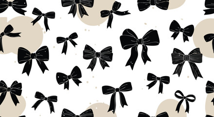 Elegant black bow pattern for gift wrapping, fashion, and festive celebrations, creating a classic and chic visual appeal.