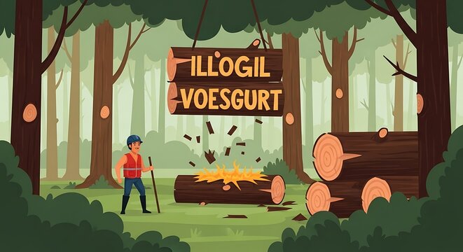 Illegal logging in forest.