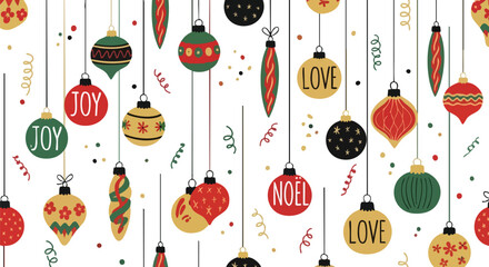 Charming Christmas ornament pattern featuring love, joy, and Noel for festive holiday cheer, perfect for gift wrap and seasonal promotions