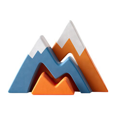 Abstract mountain sculpture, two peaks,  blue and orange, stylized, geometric, decorative