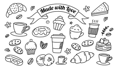 Sweet bakery dessert set with cakes donuts and pastries