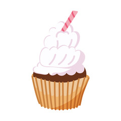 Cupcake with cream topping and striped straw illustration