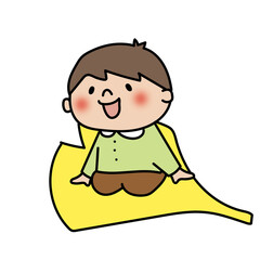 大きな落ち葉に乗る子供（男の子2）