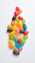 Colorful jelly beans arranged on a white background