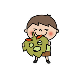 落ち葉のお面を持つ子供（男の子2）