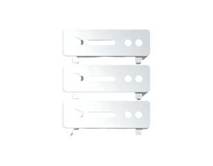 Three sleek, white, rectangular server units stacked vertically, each with subtle details and small feet, suggesting a powerful and efficient data center system