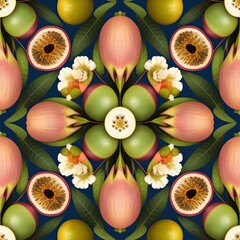 Pattern of exotic fruits, such as passion fruit