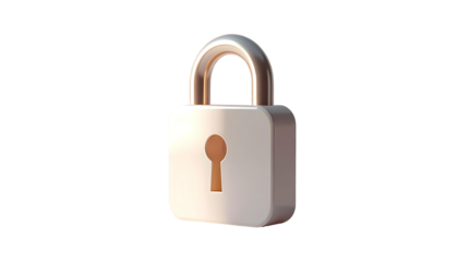 A light beige, slightly-rounded square padlock with a keyhole, rendered in a 3D style against a black background, exhibiting subtle lighting effects