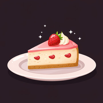 Vetor de fatia de cheesecake de morango &ndash; Ilustra&ccedil;&atilde;o de sobremesa brilhante