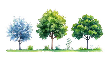 Obraz premium Watercolor vector illustration of trees for architect