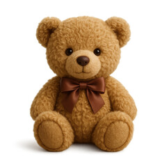 Cute teddy bear wearing a bow tie sitting on transparent background